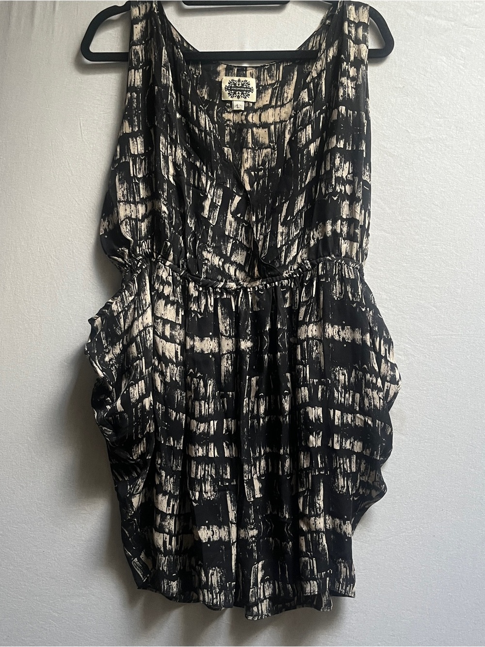 H Fredriksson Abstract Brushstroke Sleeveless Dress Black/Cream Sz L